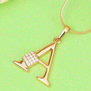 "Rose Gold Letter A Pendant with Crystal Accent, XPPT1412